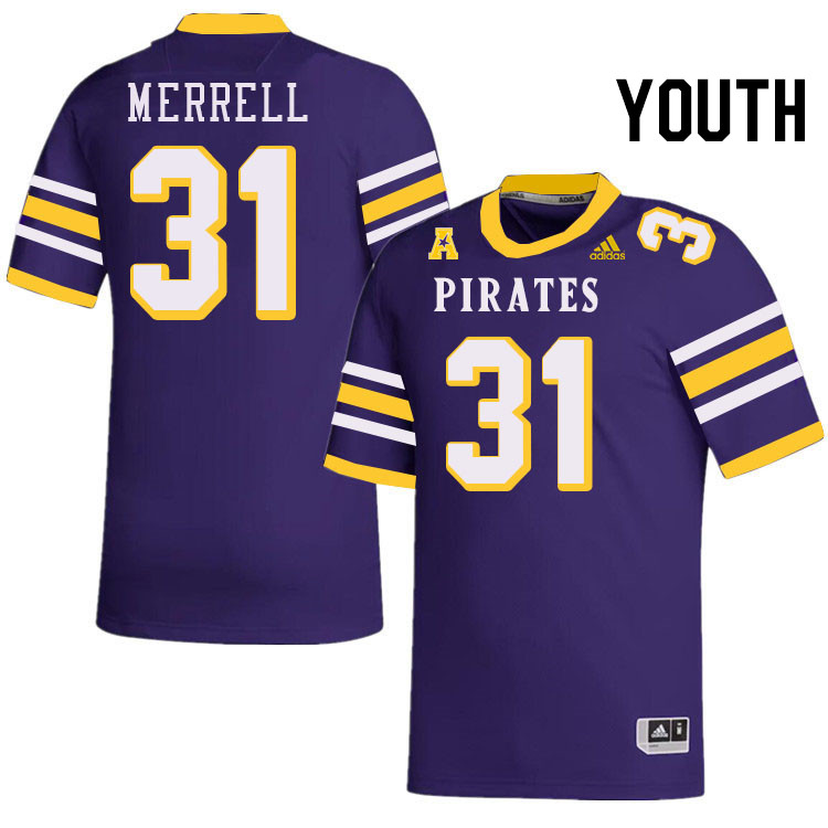 Youth #31 Kevon Merrell ECU Pirates College Football Jerseys Stitched-Throwback